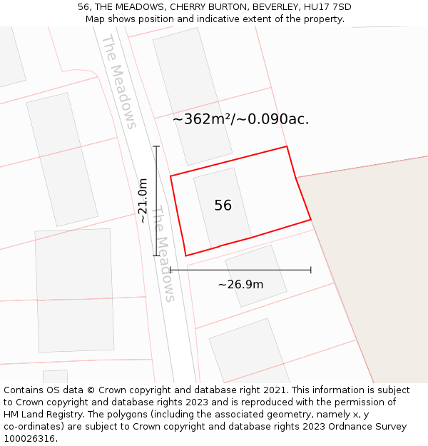 56, THE MEADOWS, CHERRY BURTON, BEVERLEY, HU17 7SD: Plot and title map