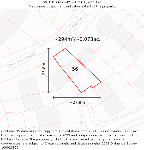 56, THE PARKWAY, WALSALL, WS4 1XB: Plot and title map