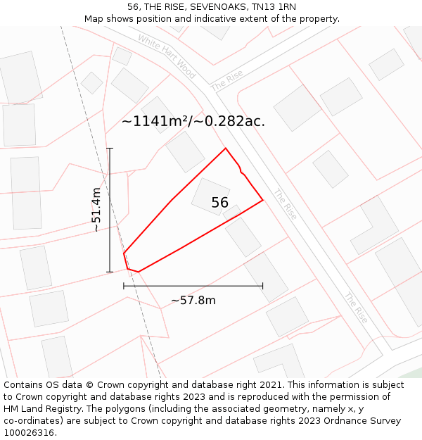 56, THE RISE, SEVENOAKS, TN13 1RN: Plot and title map