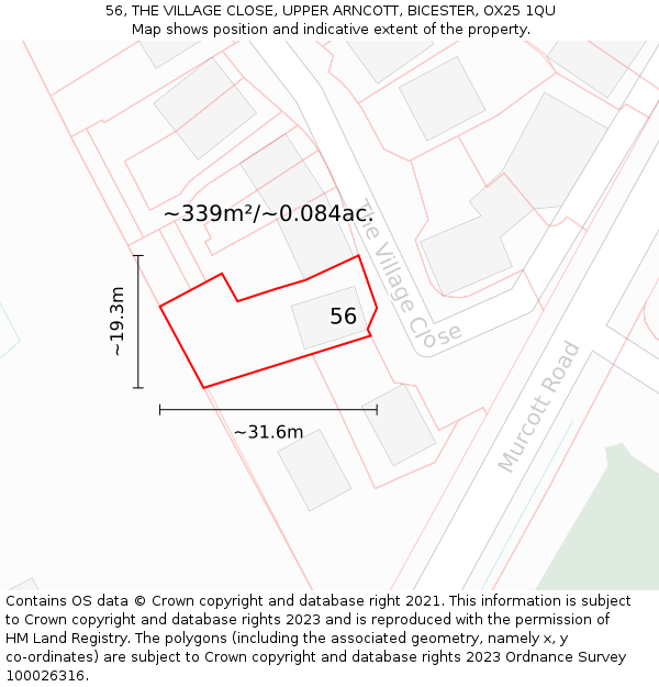 56, THE VILLAGE CLOSE, UPPER ARNCOTT, BICESTER, OX25 1QU: Plot and title map