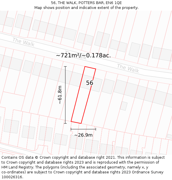 56, THE WALK, POTTERS BAR, EN6 1QE: Plot and title map