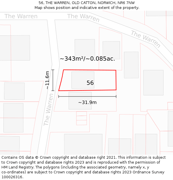 56, THE WARREN, OLD CATTON, NORWICH, NR6 7NW: Plot and title map