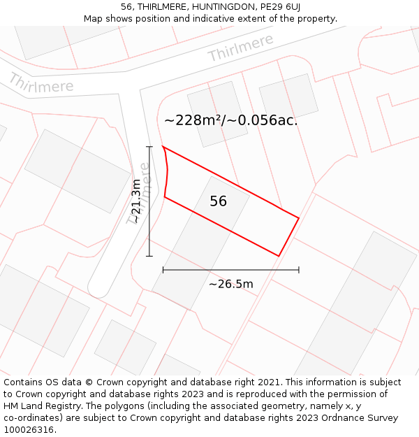 56, THIRLMERE, HUNTINGDON, PE29 6UJ: Plot and title map