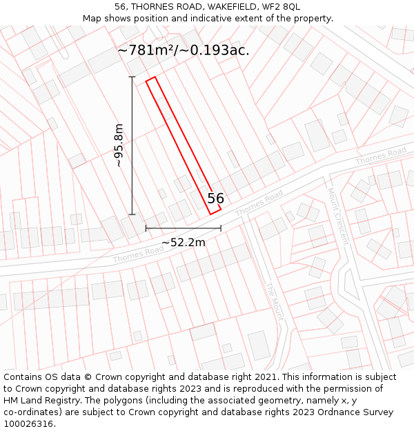 56, THORNES ROAD, WAKEFIELD, WF2 8QL: Plot and title map