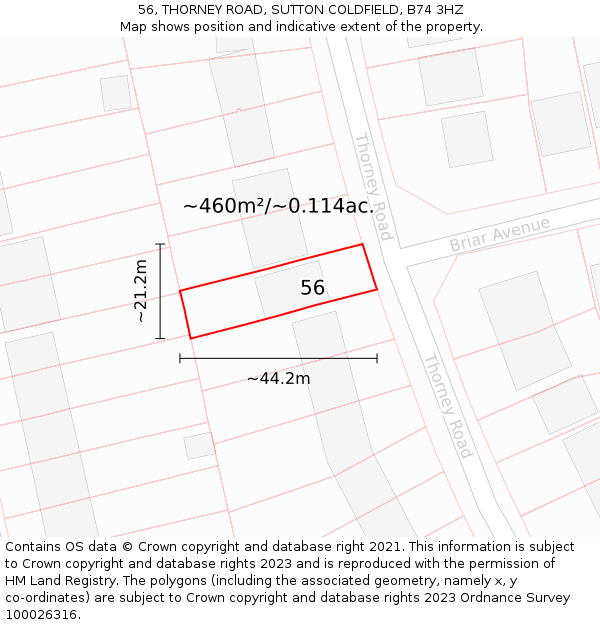 56, THORNEY ROAD, SUTTON COLDFIELD, B74 3HZ: Plot and title map