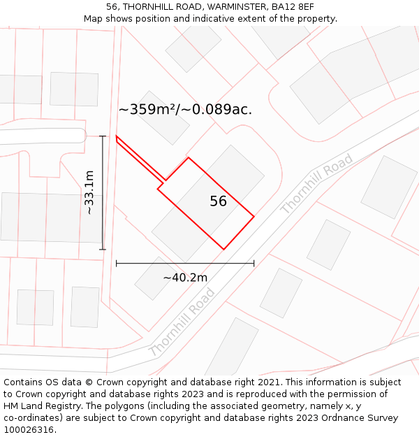 56, THORNHILL ROAD, WARMINSTER, BA12 8EF: Plot and title map