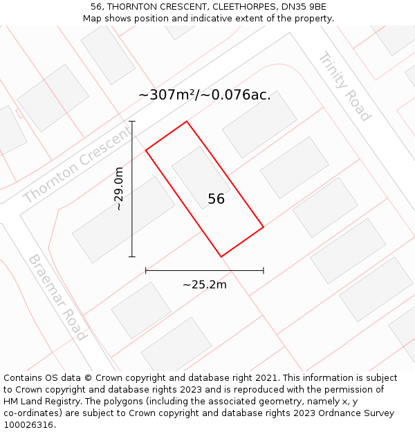 56, THORNTON CRESCENT, CLEETHORPES, DN35 9BE: Plot and title map