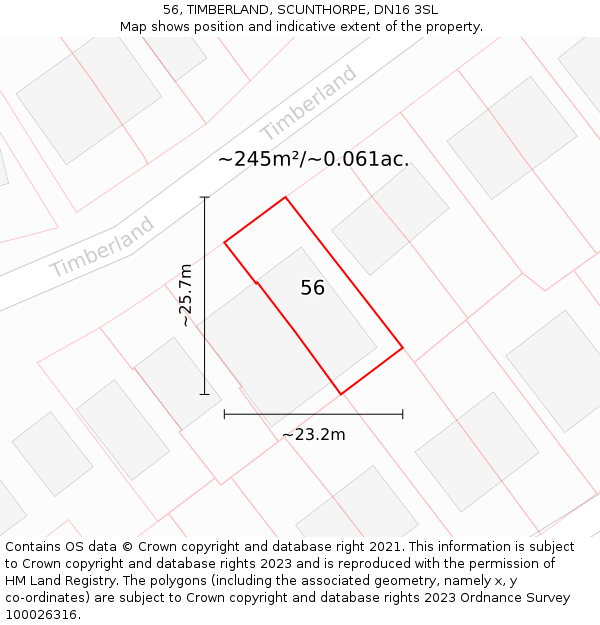 56, TIMBERLAND, SCUNTHORPE, DN16 3SL: Plot and title map