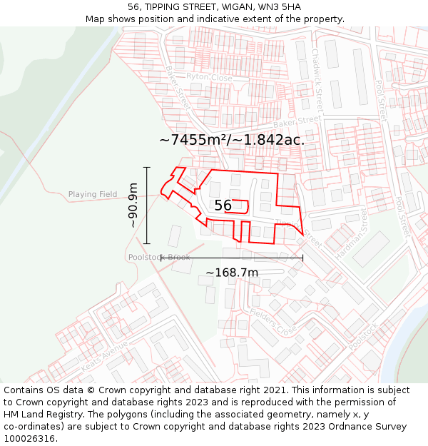 56, TIPPING STREET, WIGAN, WN3 5HA: Plot and title map