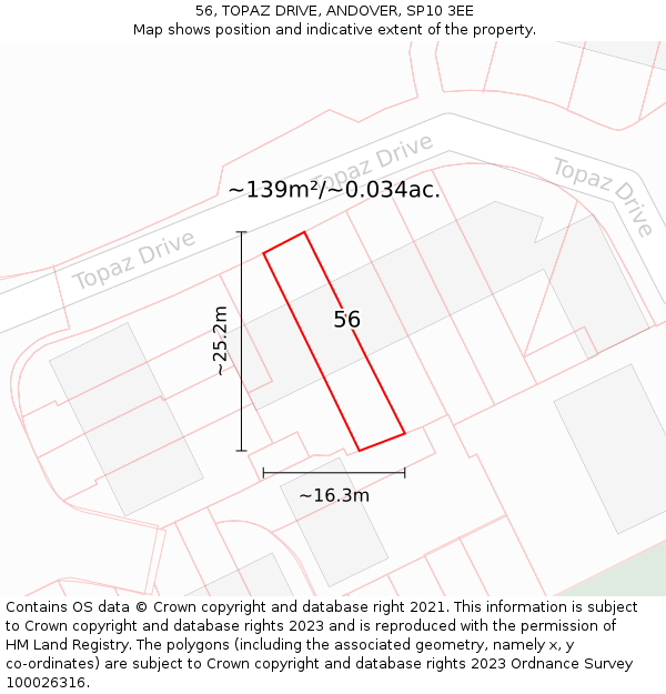 56, TOPAZ DRIVE, ANDOVER, SP10 3EE: Plot and title map