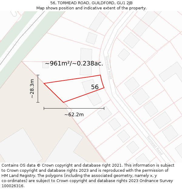 56, TORMEAD ROAD, GUILDFORD, GU1 2JB: Plot and title map