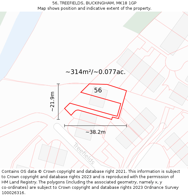 56, TREEFIELDS, BUCKINGHAM, MK18 1GP: Plot and title map