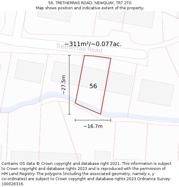 56, TRETHERRAS ROAD, NEWQUAY, TR7 2TG: Plot and title map