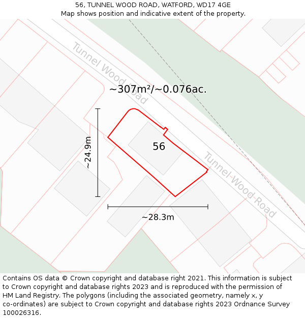 56, TUNNEL WOOD ROAD, WATFORD, WD17 4GE: Plot and title map