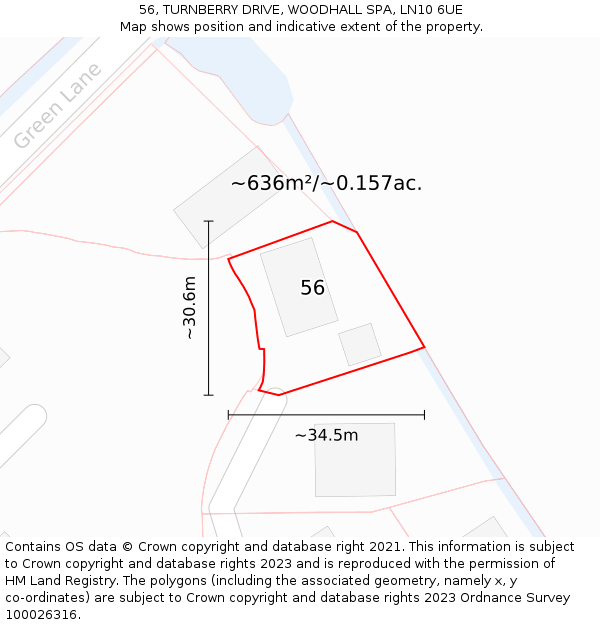 56, TURNBERRY DRIVE, WOODHALL SPA, LN10 6UE: Plot and title map