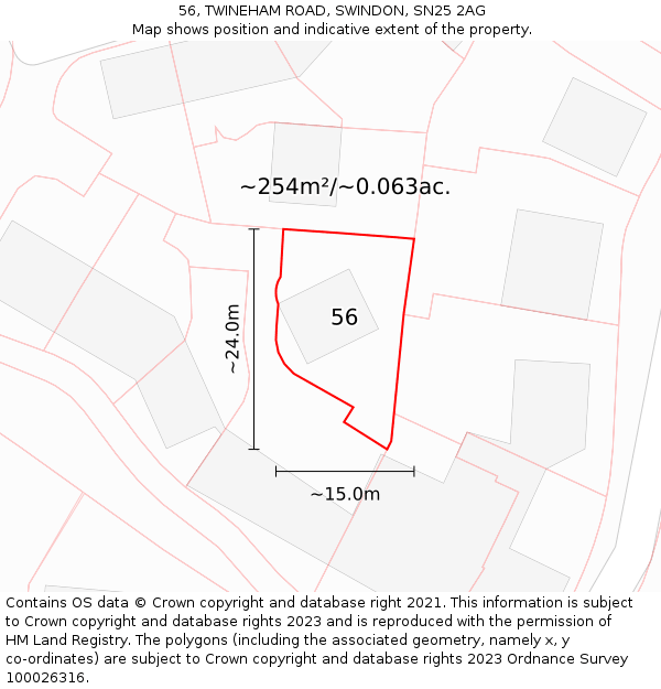 56, TWINEHAM ROAD, SWINDON, SN25 2AG: Plot and title map