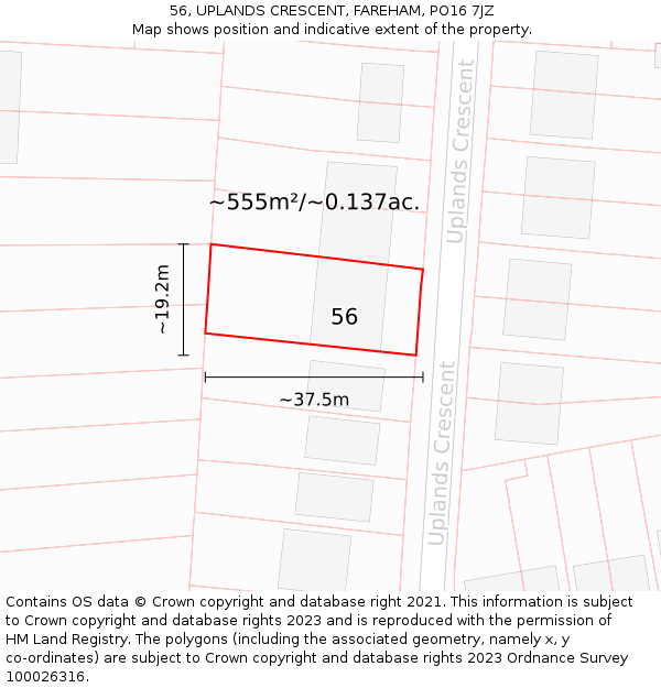 56, UPLANDS CRESCENT, FAREHAM, PO16 7JZ: Plot and title map