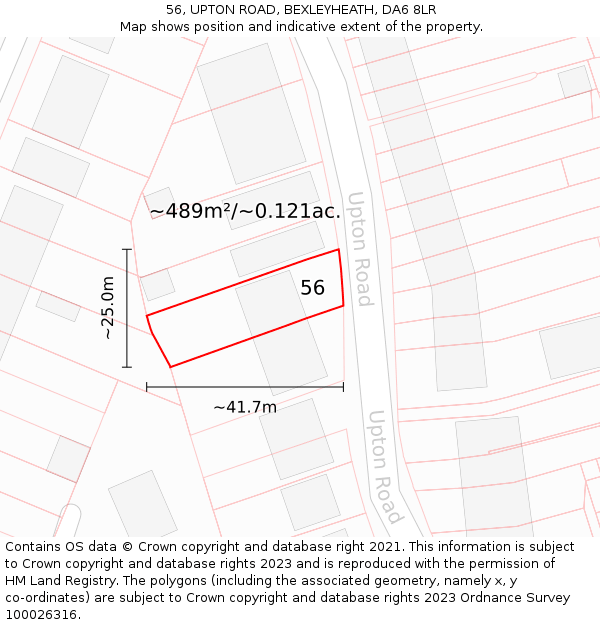 56, UPTON ROAD, BEXLEYHEATH, DA6 8LR: Plot and title map