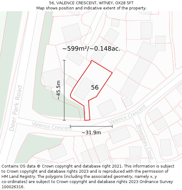 56, VALENCE CRESCENT, WITNEY, OX28 5FT: Plot and title map