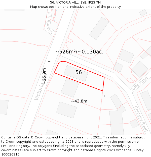 56, VICTORIA HILL, EYE, IP23 7HJ: Plot and title map