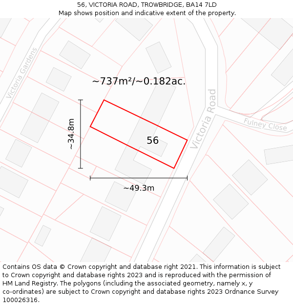 56, VICTORIA ROAD, TROWBRIDGE, BA14 7LD: Plot and title map