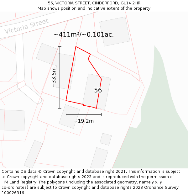 56, VICTORIA STREET, CINDERFORD, GL14 2HR: Plot and title map