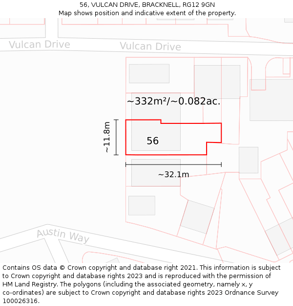 56, VULCAN DRIVE, BRACKNELL, RG12 9GN: Plot and title map