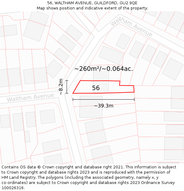 56, WALTHAM AVENUE, GUILDFORD, GU2 9QE: Plot and title map