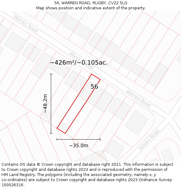 56, WARREN ROAD, RUGBY, CV22 5LG: Plot and title map