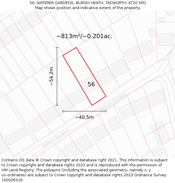 56, WATERER GARDENS, BURGH HEATH, TADWORTH, KT20 5PD: Plot and title map