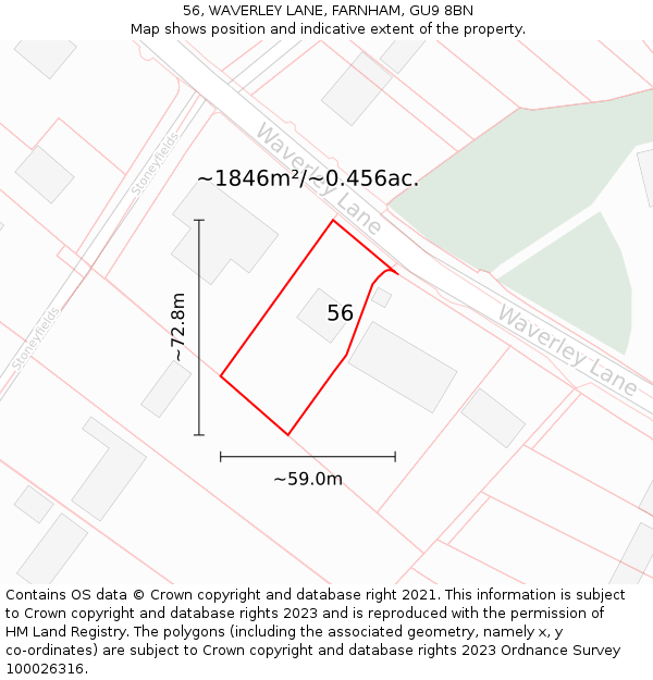 56, WAVERLEY LANE, FARNHAM, GU9 8BN: Plot and title map