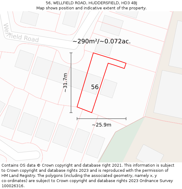 56, WELLFIELD ROAD, HUDDERSFIELD, HD3 4BJ: Plot and title map