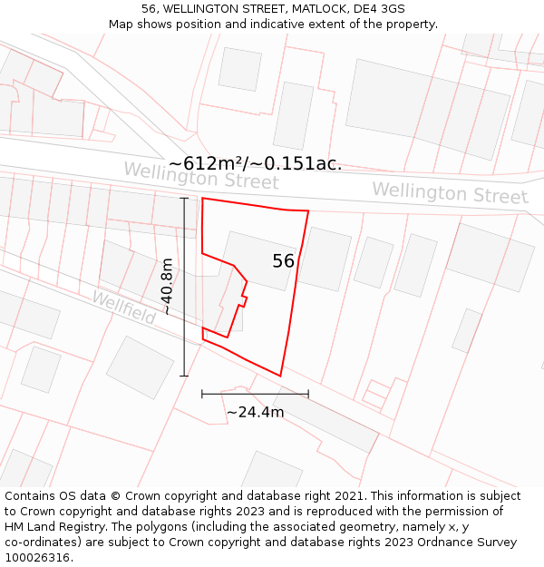 56, WELLINGTON STREET, MATLOCK, DE4 3GS: Plot and title map