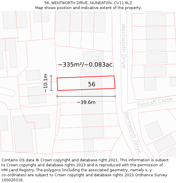 56, WENTWORTH DRIVE, NUNEATON, CV11 6LZ: Plot and title map