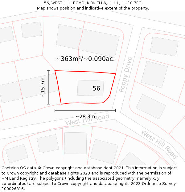 56, WEST HILL ROAD, KIRK ELLA, HULL, HU10 7FG: Plot and title map