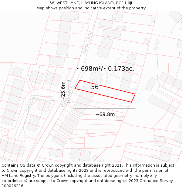 56, WEST LANE, HAYLING ISLAND, PO11 0JL: Plot and title map