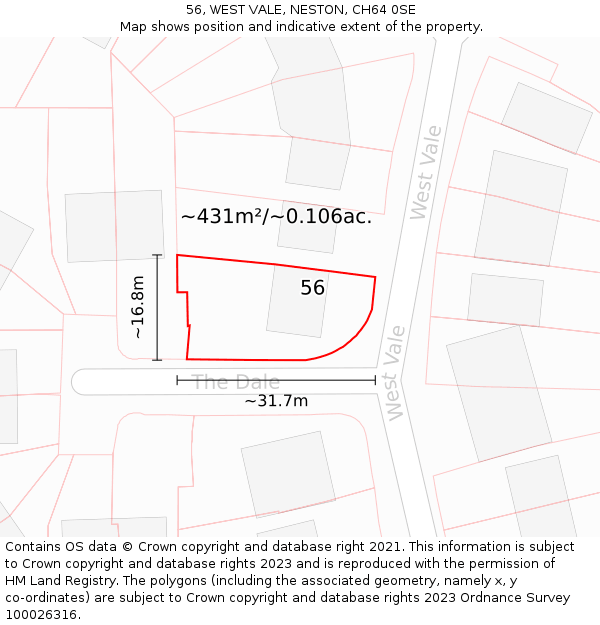 56, WEST VALE, NESTON, CH64 0SE: Plot and title map