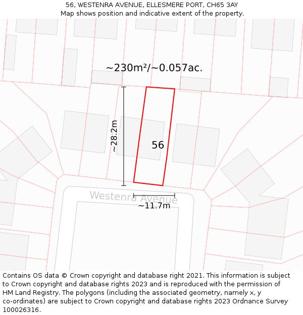 56, WESTENRA AVENUE, ELLESMERE PORT, CH65 3AY: Plot and title map