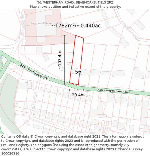 56, WESTERHAM ROAD, SEVENOAKS, TN13 2PZ: Plot and title map