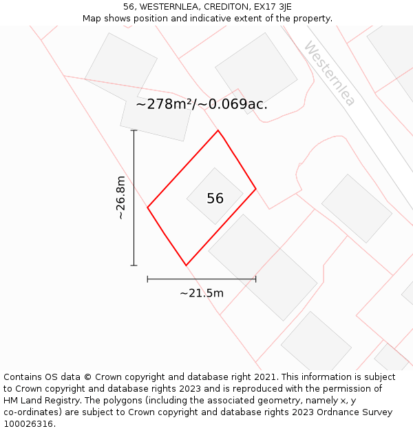 56, WESTERNLEA, CREDITON, EX17 3JE: Plot and title map