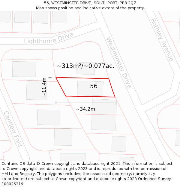 56, WESTMINSTER DRIVE, SOUTHPORT, PR8 2QZ: Plot and title map