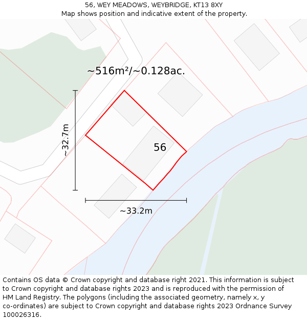 56, WEY MEADOWS, WEYBRIDGE, KT13 8XY: Plot and title map