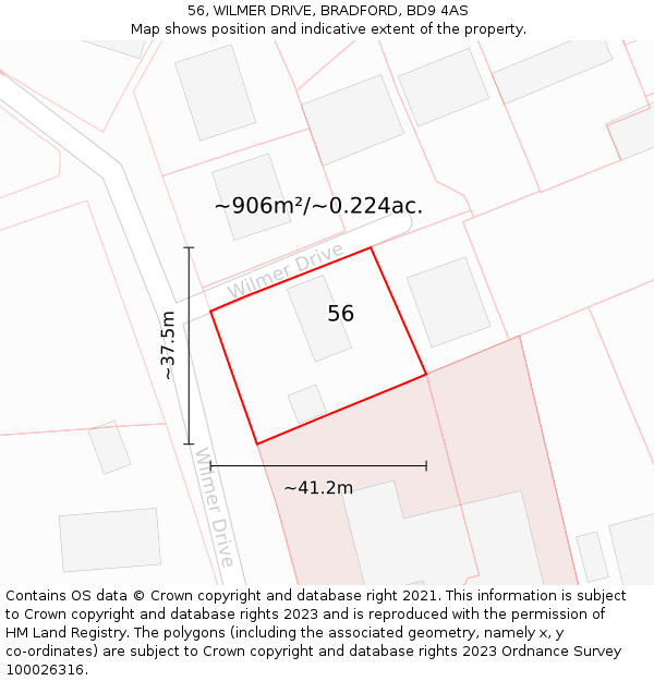 56, WILMER DRIVE, BRADFORD, BD9 4AS: Plot and title map