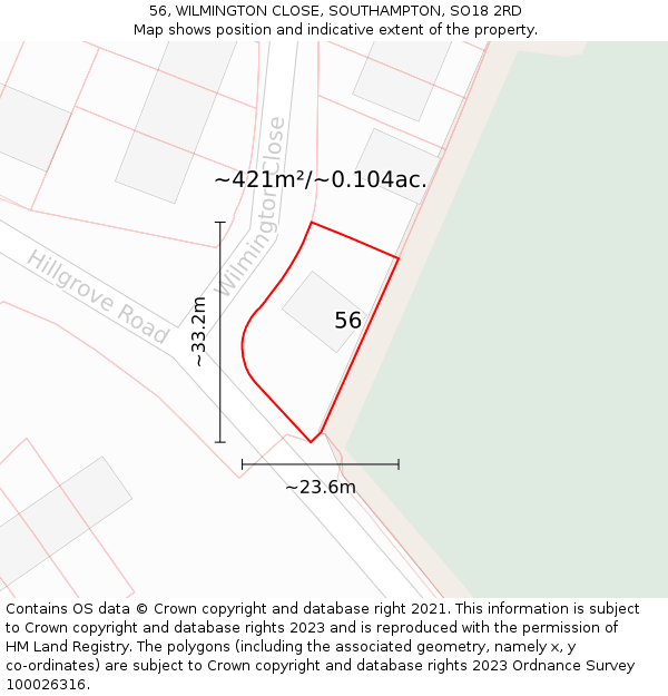 56, WILMINGTON CLOSE, SOUTHAMPTON, SO18 2RD: Plot and title map