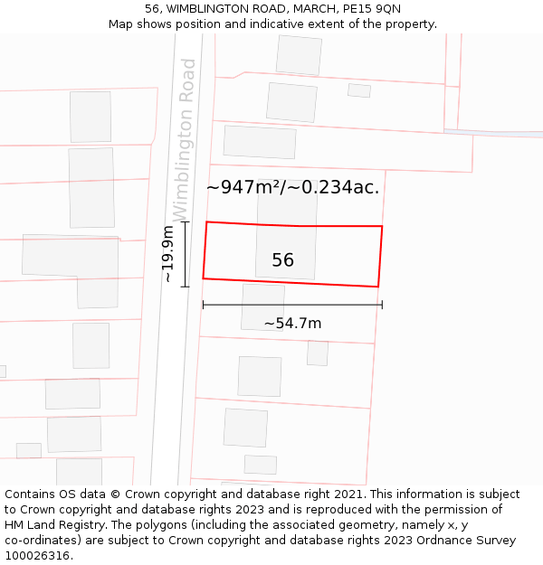 56, WIMBLINGTON ROAD, MARCH, PE15 9QN: Plot and title map