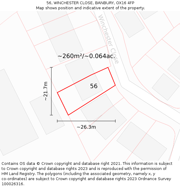 56, WINCHESTER CLOSE, BANBURY, OX16 4FP: Plot and title map