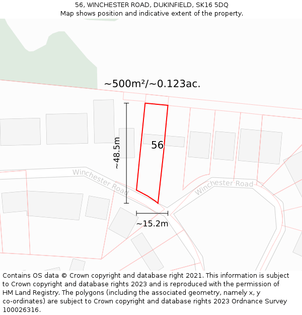 56, WINCHESTER ROAD, DUKINFIELD, SK16 5DQ: Plot and title map