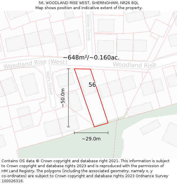 56, WOODLAND RISE WEST, SHERINGHAM, NR26 8QL: Plot and title map