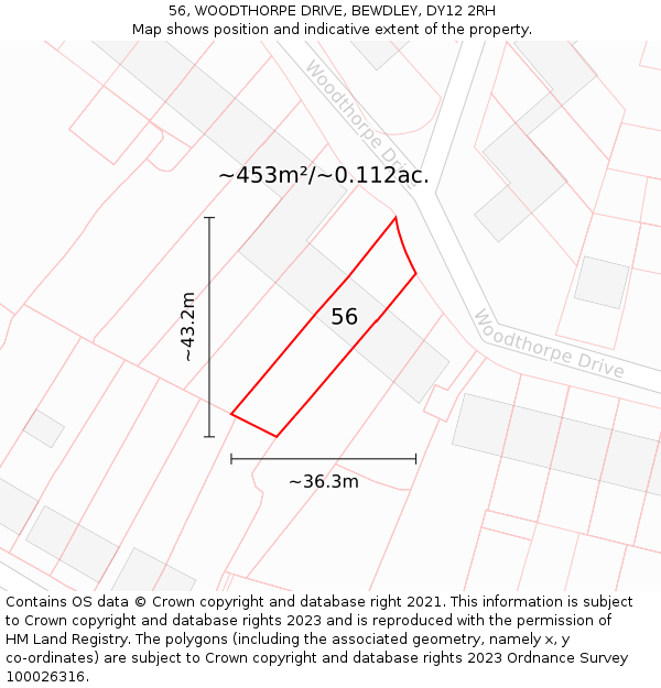 56, WOODTHORPE DRIVE, BEWDLEY, DY12 2RH: Plot and title map