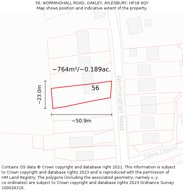 56, WORMINGHALL ROAD, OAKLEY, AYLESBURY, HP18 9QY: Plot and title map